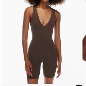 Babaton contour v-neck romper in coffee bean